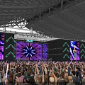 Live Stage Performance With Performer Purple Green Lights And Large Screen 3d model