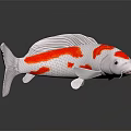 White Body Koi Fish With Red Spots Swimming In Dark Background With Reflection 3d model