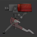 Red And Black Mechanical Device With Tripod Stand And Metal Components 3d model