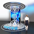 Modern Tech Inspired Display Shelf Design With Illuminated Rings And Metaverse Elements 3d model