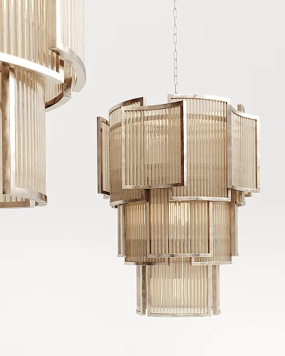 Modern Crystal Chandelier With Sleek Layered Design Transparent Crystal Strips And Metallic Frame 3d model