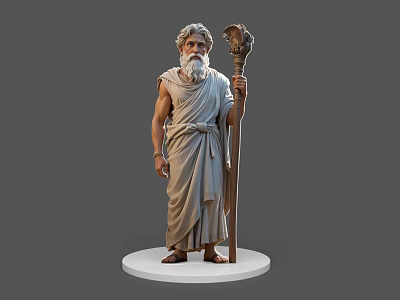 Game Movie Character Old Man With Long Beard Holding Staff Wearing Robe Statue Design 3d model