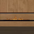 Modern Living Room Fireplace With Wooden Cabinets And Burning Flames