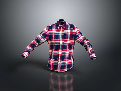 Red Blue White Plaid Long Sleeve Shirt For Casual Daily Wear 3d model