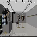 Modern Clothing Store Interior With Mannequins Clothing Display And Green Plant
