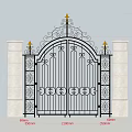 Wrought Iron Entrance Gate With Intricate Patterns Stone Pillars And Decorative Top Design