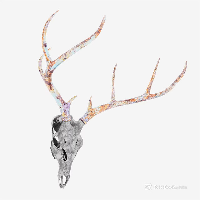 Artistic Animal Wall Decor Featuring Deer Skull With Colorful Antlers for Home Interior Decoration 3d model 