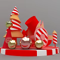 Festive Christmas Decorations With Candy Cane Tree Ornaments And Striped Base 3d model