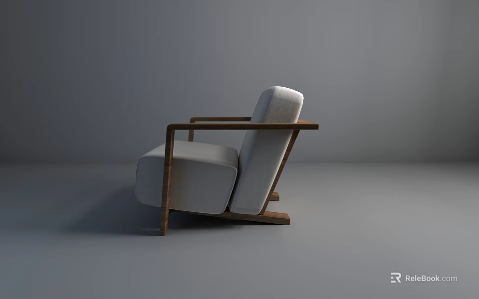 Modern Single Seater Sofa With White Fabric Upholstery And Wooden Armrest Design 3d model 