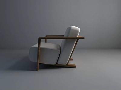 Modern Single Seater Sofa With White Fabric Upholstery And Wooden Armrest Design 3d model