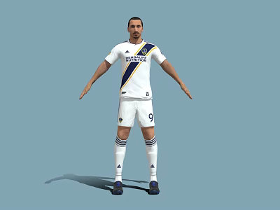 Man Wearing LA Galaxy White Soccer Jersey With Blue Stripes And White Shorts Number 9 3d model