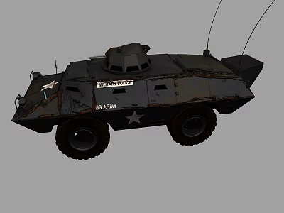 BRDM 2 Police Tank With Stars Dual Antennas And Black Wheels 3d model