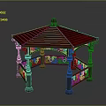 Elegant Metal Gazebo Featuring Red Roof Ornate Railings And Decorative Pillars