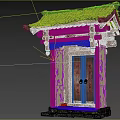 Ancient Architecture Wooden Door With Traditional Carved Roof Red Decorations And Stone Base