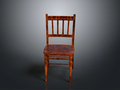 Classic Brown Wooden Chair With Slatted Back Smooth Seat And Straight Legs 3d model