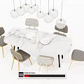 Modern Dining Table Set With Six Chairs Marble Tabletop And Hanging Pendant Lights 3d model