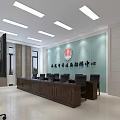 Conference Room Interior With Long Table Black Chairs Logo On Wall And Ceiling Lights