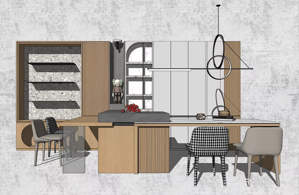 Modern Dining Table Set With Chairs Pendant Light And Wall Design Elements 3d model