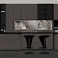 Modern Open Restaurant Interior With Marble Island Counter Bar Stools And Cabinets