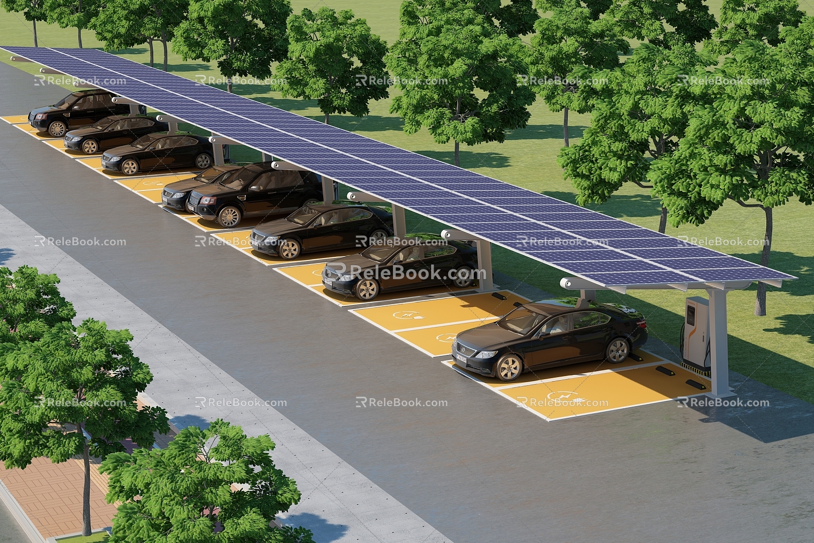 Car shed solar car shed charging station charging pile new energy charging station parking space 3d model