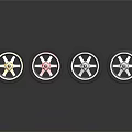 Car Tires with Stylish Colored Alloy Wheels in Red Black and Silver Designs