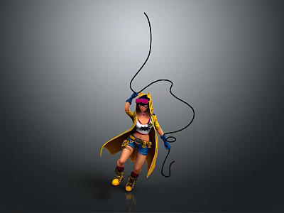 Game Movie Character in Yellow Cape with Purple Hat Rope Shorts and Boots 3d model