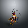 Game Movie Character in Yellow Cape with Purple Hat Rope Shorts and Boots