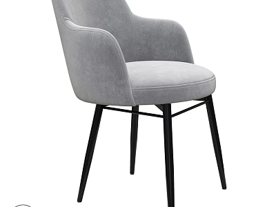 Modern Grey Upholstered Single Chair with Armrests and Black Metal Legs 3d model