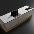Modern Kitchen Island With White Marble Countertop Sink And Illuminated Cabinets