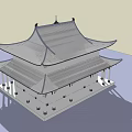 Ancient Chinese Architecture With Two Story Structure Tiled Roof And Overhanging Eaves