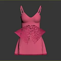 Pink Spaghetti Strap V Neck Dress With Lace Trim Hem And Back Bow Detail