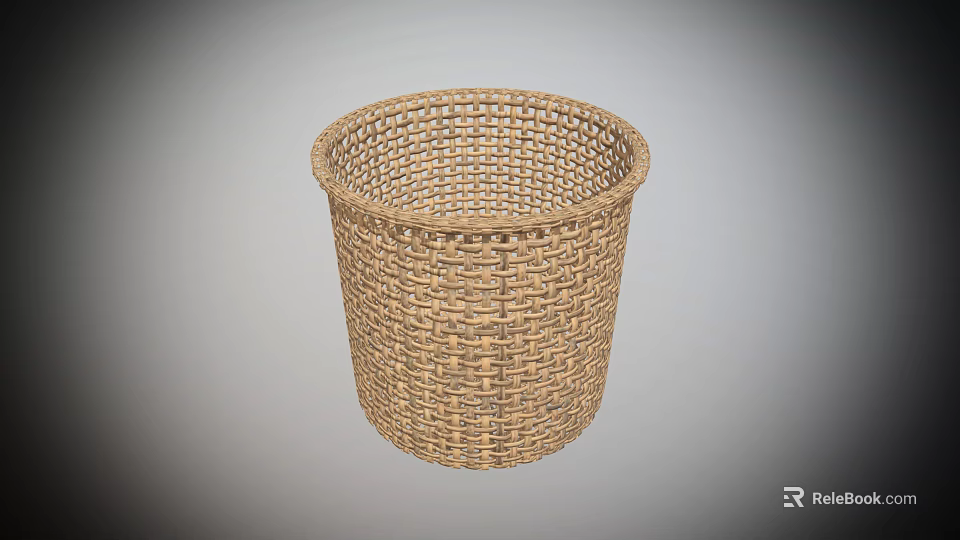 Natural Woven Wicker Storage Basket With Round Shape For Home Organizing 3d model 
