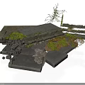 Modern Garden Landscape Design With Stone Structures Green Plants And Slate Paving