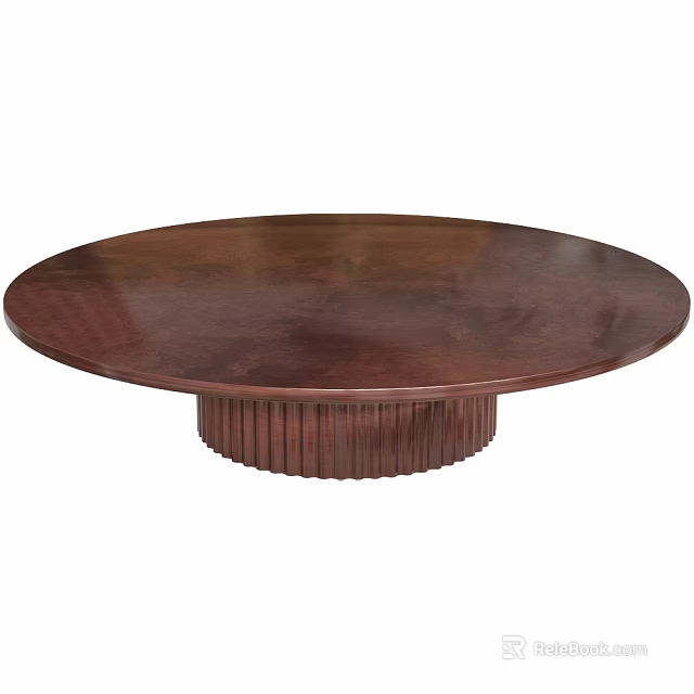 Round Wooden Coffee Table With Smooth Surface And Ribbed Base Design 3d model 