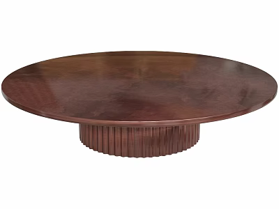 Round Wooden Coffee Table With Smooth Surface And Ribbed Base Design 3d model