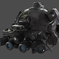 Futuristic Mechanical Helmet With Black Metallic Surface And Integrated Camera Tech Gear 3d model