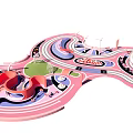 Fun Curved Children's Playground With Slides Tracks Green Area And Interactive Zones