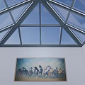 Elegant Villa Balcony With Glass Skylight And Horse Painting On Wall