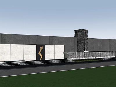 Modern Feature Wall Design With Stone Panels Waterfall And Metal Accents 3d model