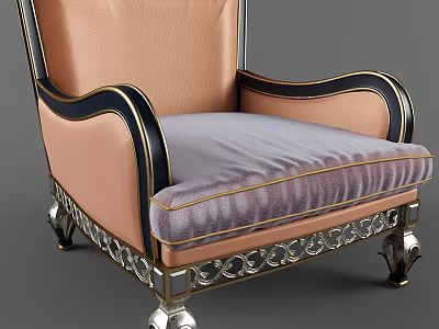 Elegant Leisure Chair With Pink Upholstery Gray Velvet Seat And Metal Carved Legs 3d model