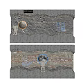 Creative Space Themed Background Wall With Brick Texture Astronaut Figures Moon And Glowing Edges 3d model