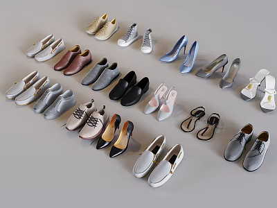 Various Styles Fashionable Shoes Display Collection With Different Designs 3d model
