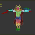 Game and Movie Armored Character with Horned Helmet Sword Shield and Red Cape