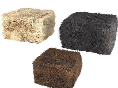Three Furry Square Poufs in Beige Black Brown for Living Room Decor 3d model