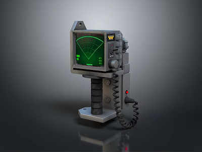 Retro Handheld Radar Device Featuring Green Display Screen And Coiled Cable 3d model