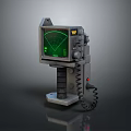 Retro Handheld Radar Device Featuring Green Display Screen And Coiled Cable 3d model