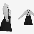 Gray Long Sleeve Top With Black Suspender Skirt Women's Fashion Outfit