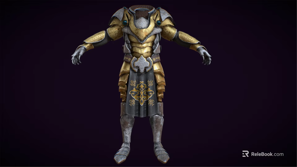 Fantasy Style Golden And Silver Armor With Ornate Patterns Design 3d model 