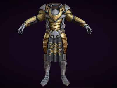 Fantasy Style Golden And Silver Armor With Ornate Patterns Design 3d model