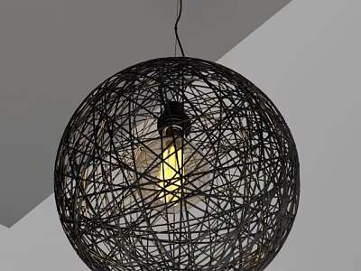Contemporary Spherical Black Wire Woven Pendant Light With Illuminated Inner Bulb 3d model